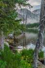 USA, Wyoming, Medicine Bow National Forest. Landscape with mountain and  Mirror Lake. Art Print